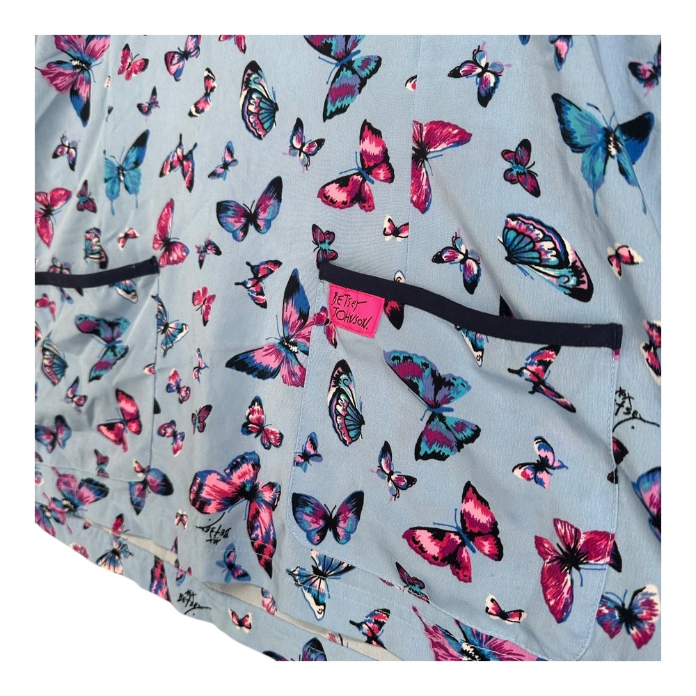 Betsey Johnson Light Blue Butterfly Print Short Sleeve Top - Picture 5 of 14